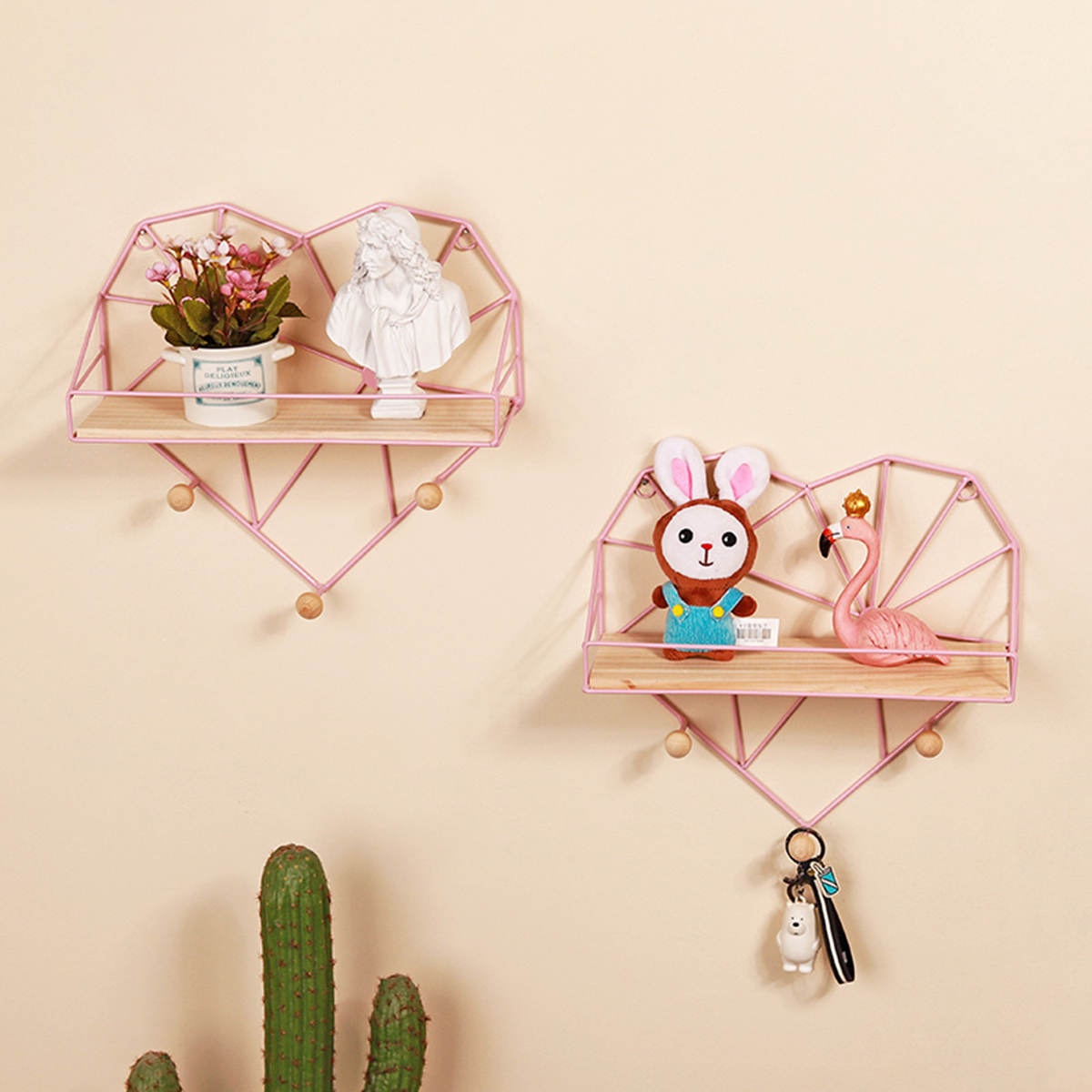 Heart-Shaped-Metal-Wire--Wooden-Rack-Wall-Unit-Hanging-Shelf-1726195-7