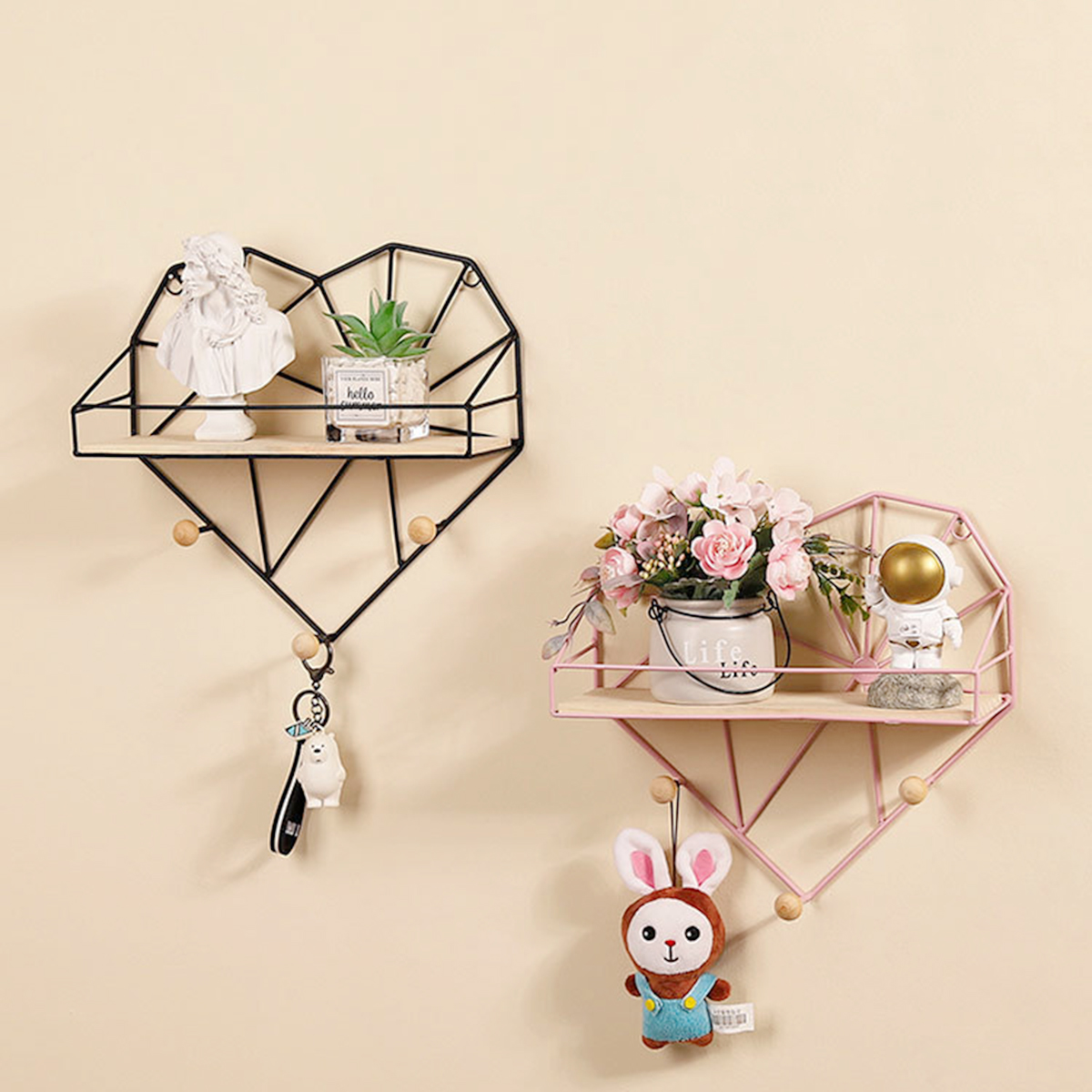 Heart-Shaped-Metal-Wire--Wooden-Rack-Wall-Unit-Hanging-Shelf-1726195-8