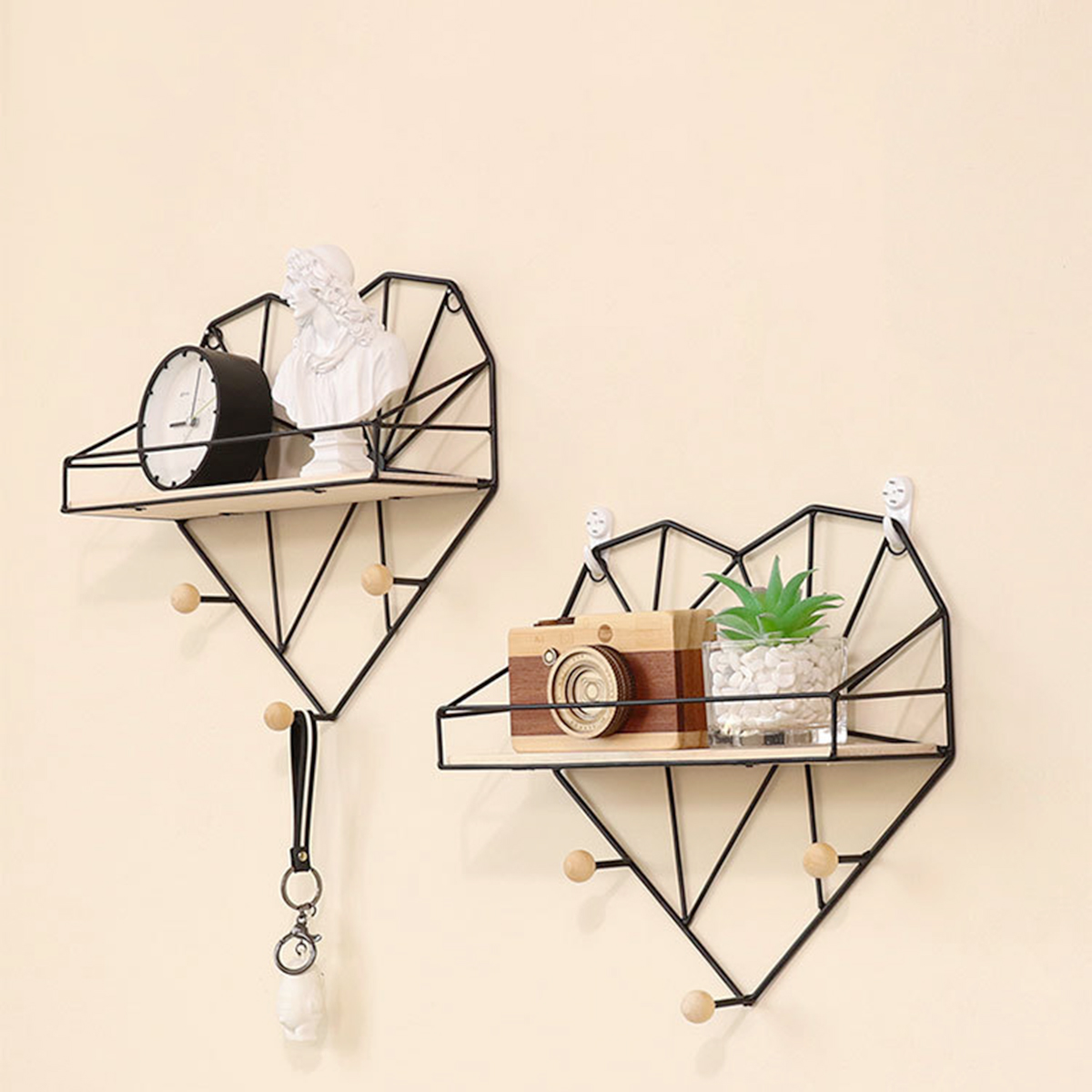 Heart-Shaped-Metal-Wire--Wooden-Rack-Wall-Unit-Hanging-Shelf-1726195-10