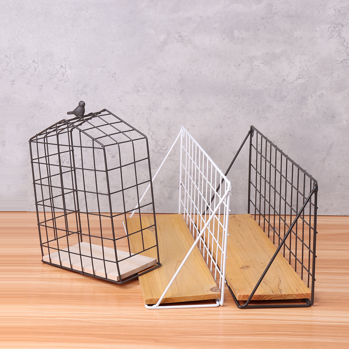 Large-Metal--Wood-Wall-Hanging-Shelf-Birdcage-Storage-Bracket-Hallway-Display-Home-Decor-1357073-1