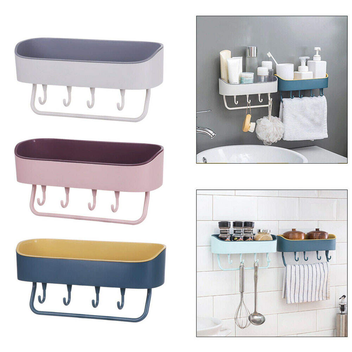 Self-adhesive-Wall-Hanging-Storage-Rack-Shelf-Hook-Home-Kitchen-Holder-Organizer-Towel-Holder-1552900-1