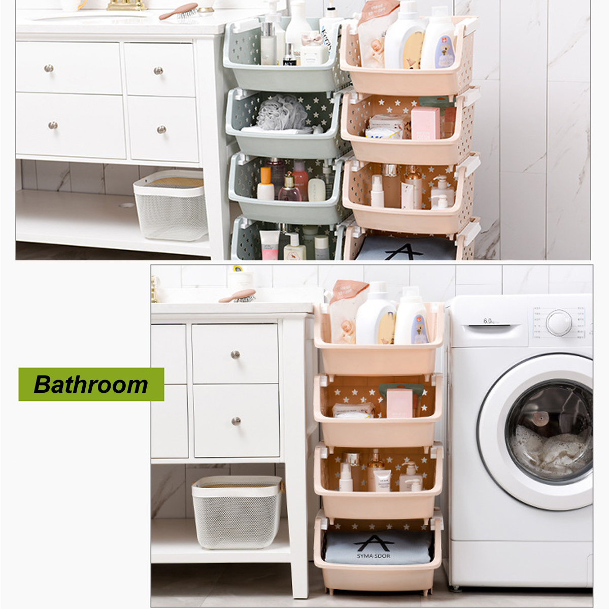 Storage-Tower-Kitchen-Storage-Rack-Slide-Tower-Movable-Assemble-Plastic-Bathroom-Shelf-Wheels-1550348-4