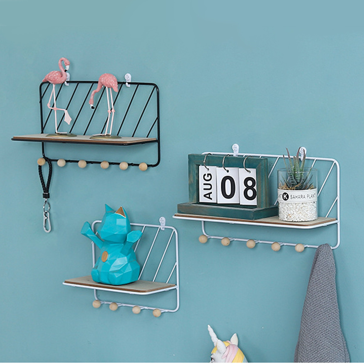 Wall-Mounted-Wire-Metal-Shelf-Unit-Floating-Shelves-Wood-Rack-Display-1660411-2