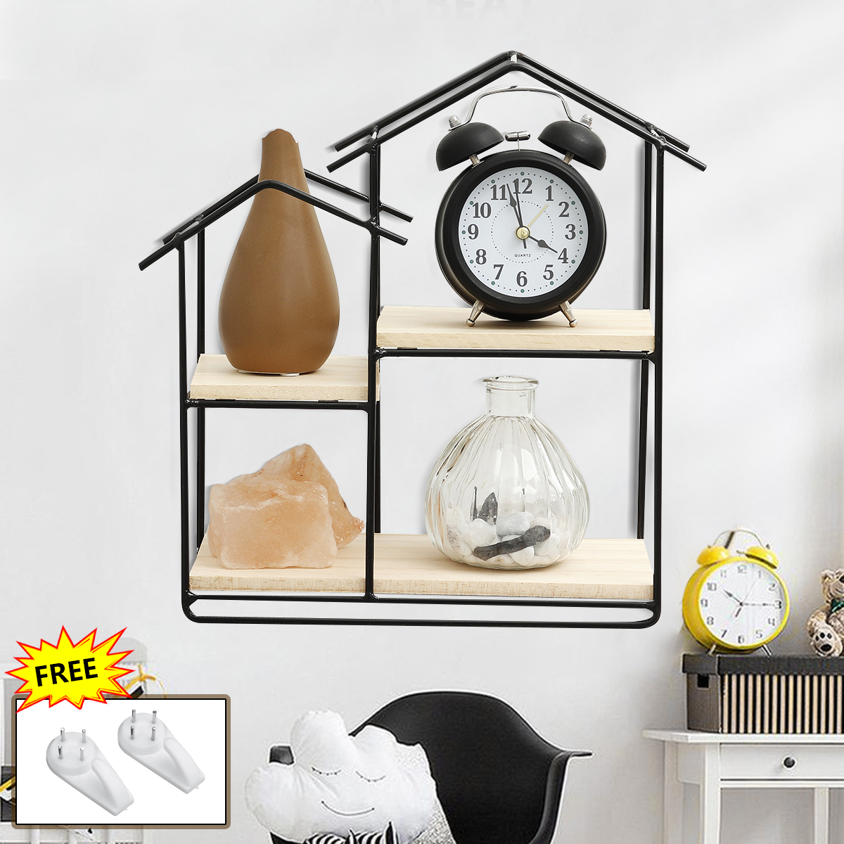 Wooden-Metal-Floating-Shelf-Wall-Mounted-Storage-Display-Rack-House-Home-Shaped-Shelf-1761607-3