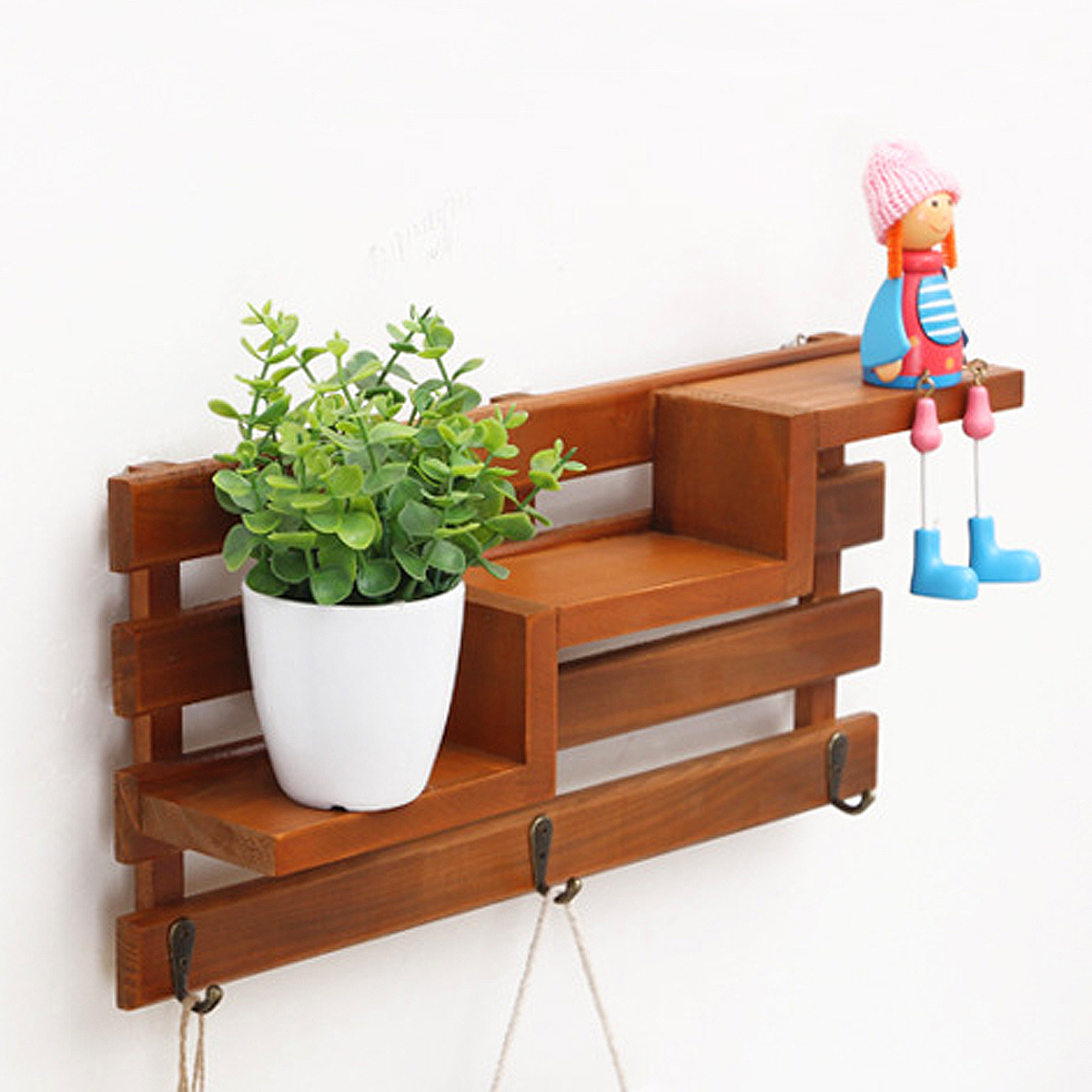 Wooden-Wall-Mounted-3-Hanger-Hooks-Floating-Shelf-Vintage-Shabby-Rack-1206886-6