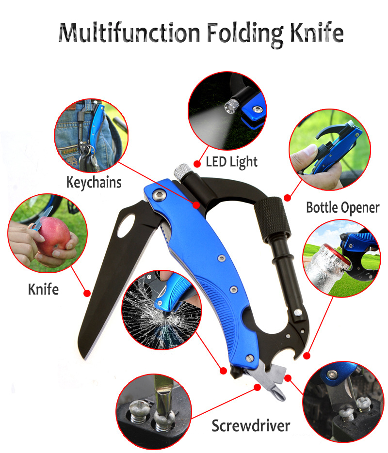 185mm-3CR13-Stainless-Steel-Multifunction-Folding-Knife-Carabiner-Hook-Knife-LED-Flashlight-1261385-3