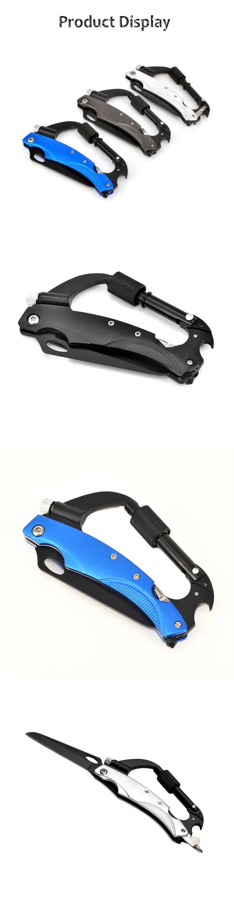 185mm-3CR13-Stainless-Steel-Multifunction-Folding-Knife-Carabiner-Hook-Knife-LED-Flashlight-1261385-4