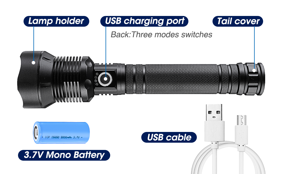 OUTERDO-XHP702-90000-Lumens-26650-Battery-LED-Flashlight-USB-Rechargeable-Outdoor-Waterproof-Tactica-1890704-3