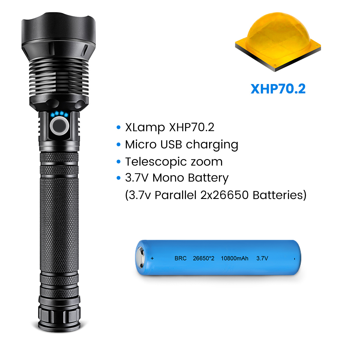 OUTERDO-XHP702-90000-Lumens-26650-Battery-LED-Flashlight-USB-Rechargeable-Outdoor-Waterproof-Tactica-1890704-8