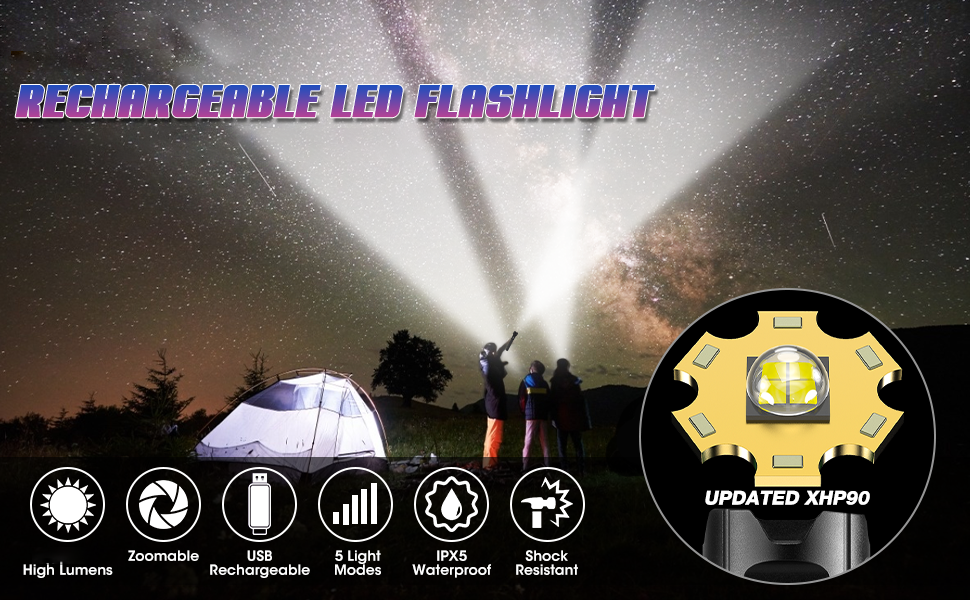 XHP90-Zoomable-Flashlight-5-Modes-USB-C-Rechargeable-Searchlight-Hunting-Camping-Fishing-1894190-1