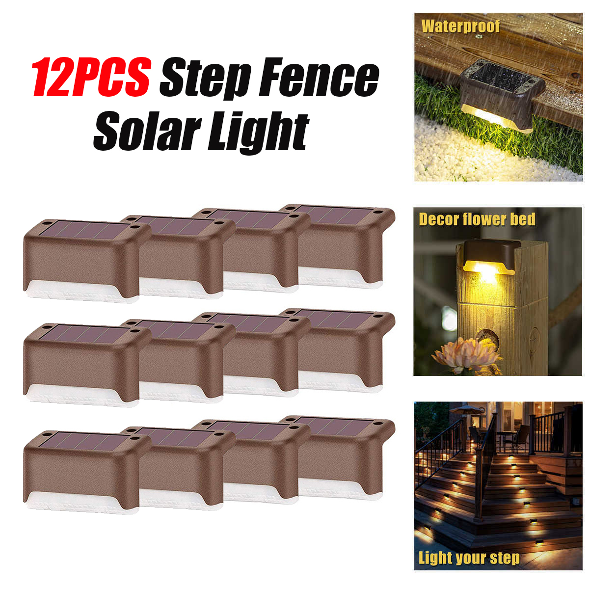 12PCS-Solar-Powered-LED-Stairs-Step-Fence-Lights-Deck-Bed-Outdoor-Path-1689908-1