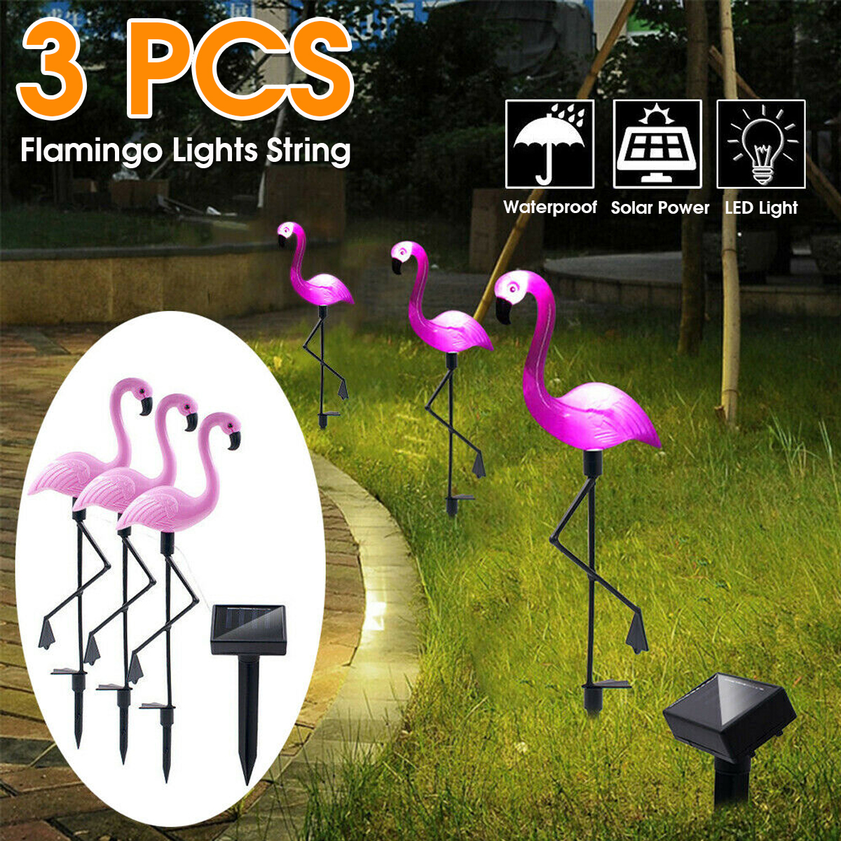 13Pcs-Pink-Flamingo-Lawn-Patio-Yard-Walkway-Garden-Stake-Landscape-Path-Solar-1795112-1