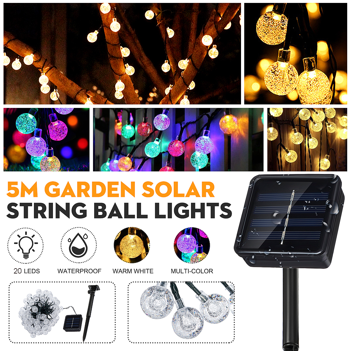 20-LEDs-Solar-String-Ball-Lights-Garden-Decor-Lamp-Outdoor-Waterproof-Warm-White--Multi-Color-1672117-1