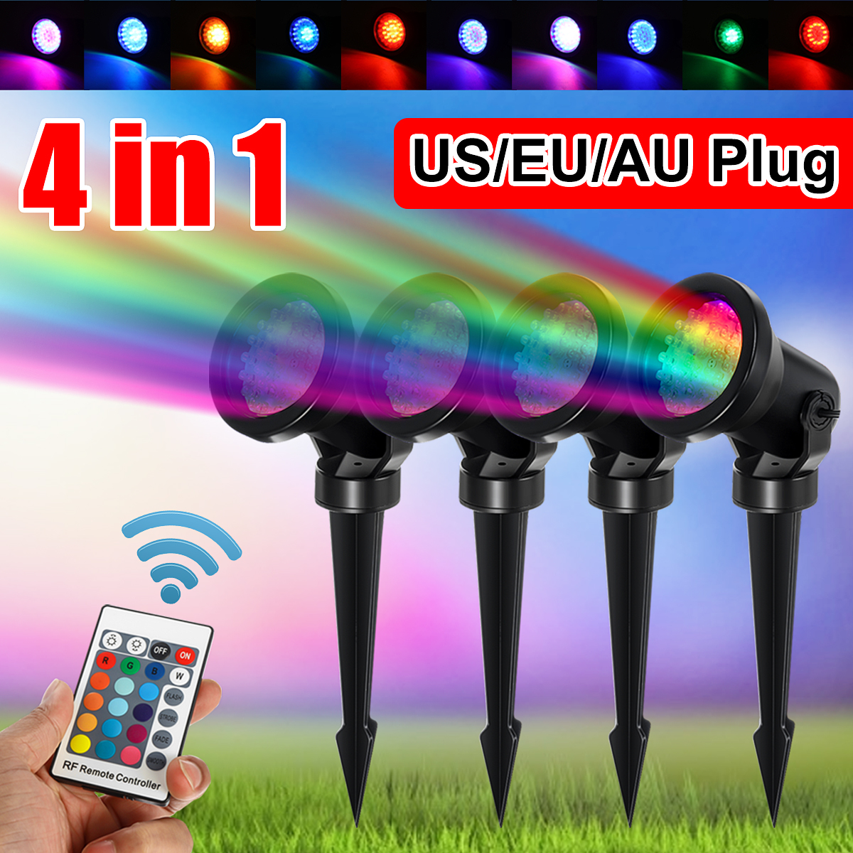 4Pcs-Infrared-Remote-Control-Ground-Spotlight-364LED-3W4-Lawn-Light-F5-Blue-Red-Green-Lamp-Beads-1842837-1