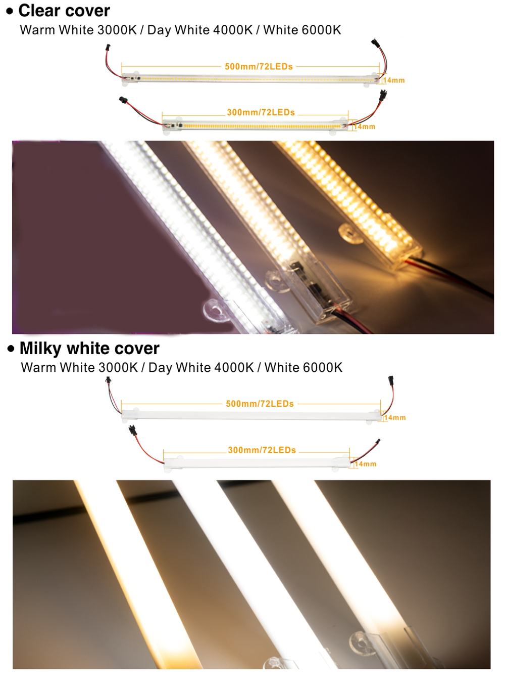 10PCS-30CM50CM-TransparentMilky-White-Shell-7W-2835-LED-Rigid-Strip-Bar-Light-for-Kitchen-Indoor-Bed-1758998-1