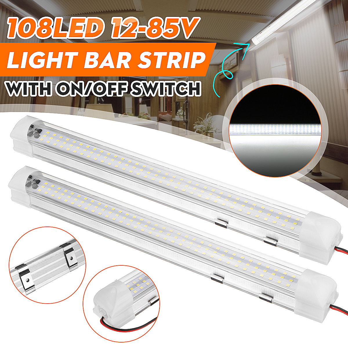 12V-108LED-Interior-Rigid-Strip-Light-Bar-ONOFF-Switch-Car-Caravan-Camper-Truck-Boat-1716110-1