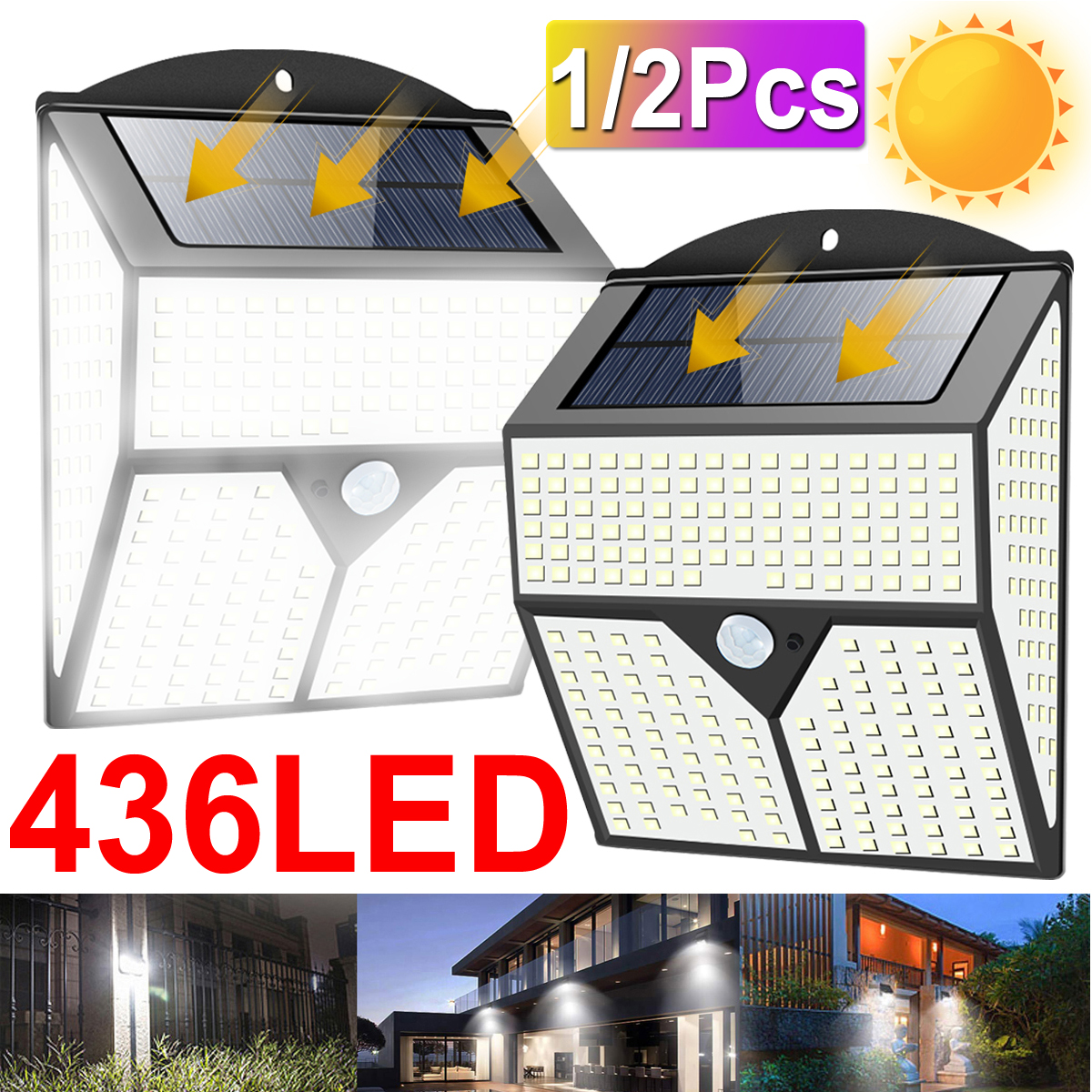 12Pcs-436LED-Solar-Light-Infrared-Motion-Sensor-Garden-Security-Wall-Light-New-1735594-1
