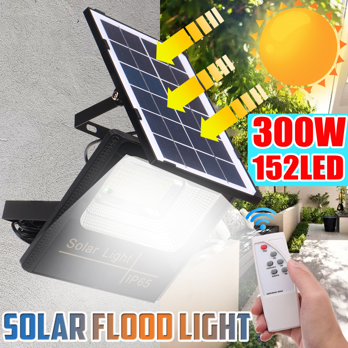 300W-Solar-Powered-LED-Street-Wall-Flood-Lamp-Garden-Spotlight-with-5M-Extension-Wire--Remote-Contro-1720586-1