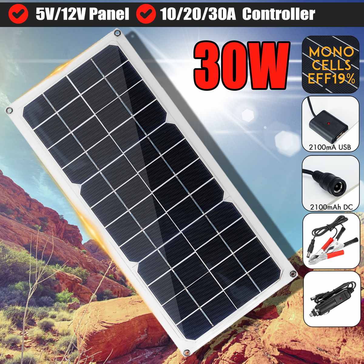 30W-Solar-Panel-12V-Polycrystalline-USB-Power-Portable-Outdoor-Cycle-Camping-Hiking-Travel-Solar-Cel-1934118-2