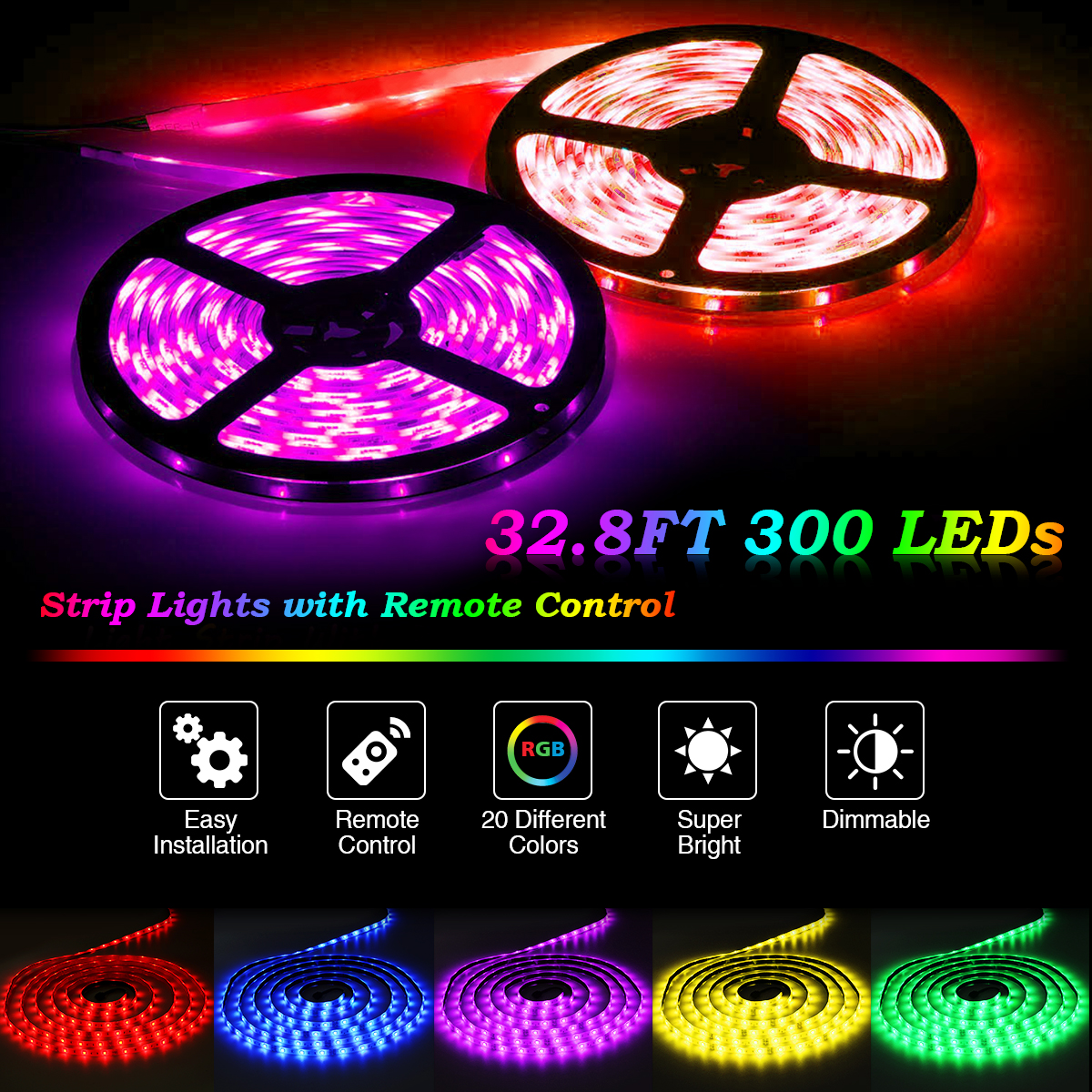 2PCS-5M-LED-Strip-Light-IP65-5050-RGB-Flexible-TV-Backlight-DC12V-With-44Keys-Remote-Control--Power--1705575-2