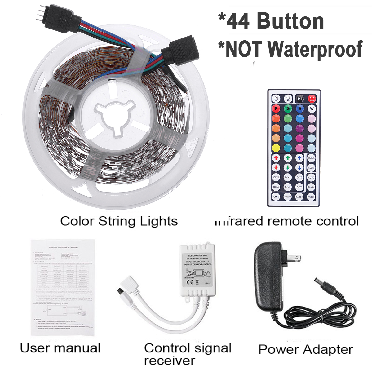 DC12V-2835SMD-5M-300LED-Strip-Light-Waterproof-Non-waterproof-RGB-Lamp--2444-key-IR-Controller-Power-1651587-3