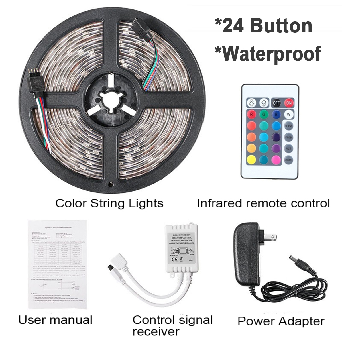 DC12V-2835SMD-5M-300LED-Strip-Light-Waterproof-Non-waterproof-RGB-Lamp--2444-key-IR-Controller-Power-1651587-4