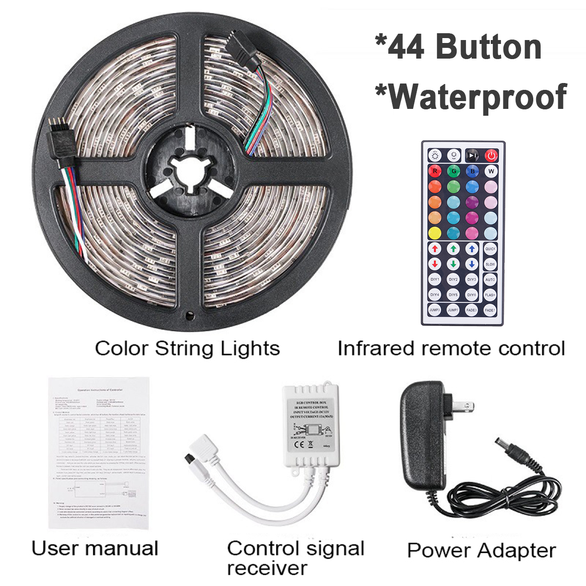 DC12V-2835SMD-5M-300LED-Strip-Light-Waterproof-Non-waterproof-RGB-Lamp--2444-key-IR-Controller-Power-1651587-5