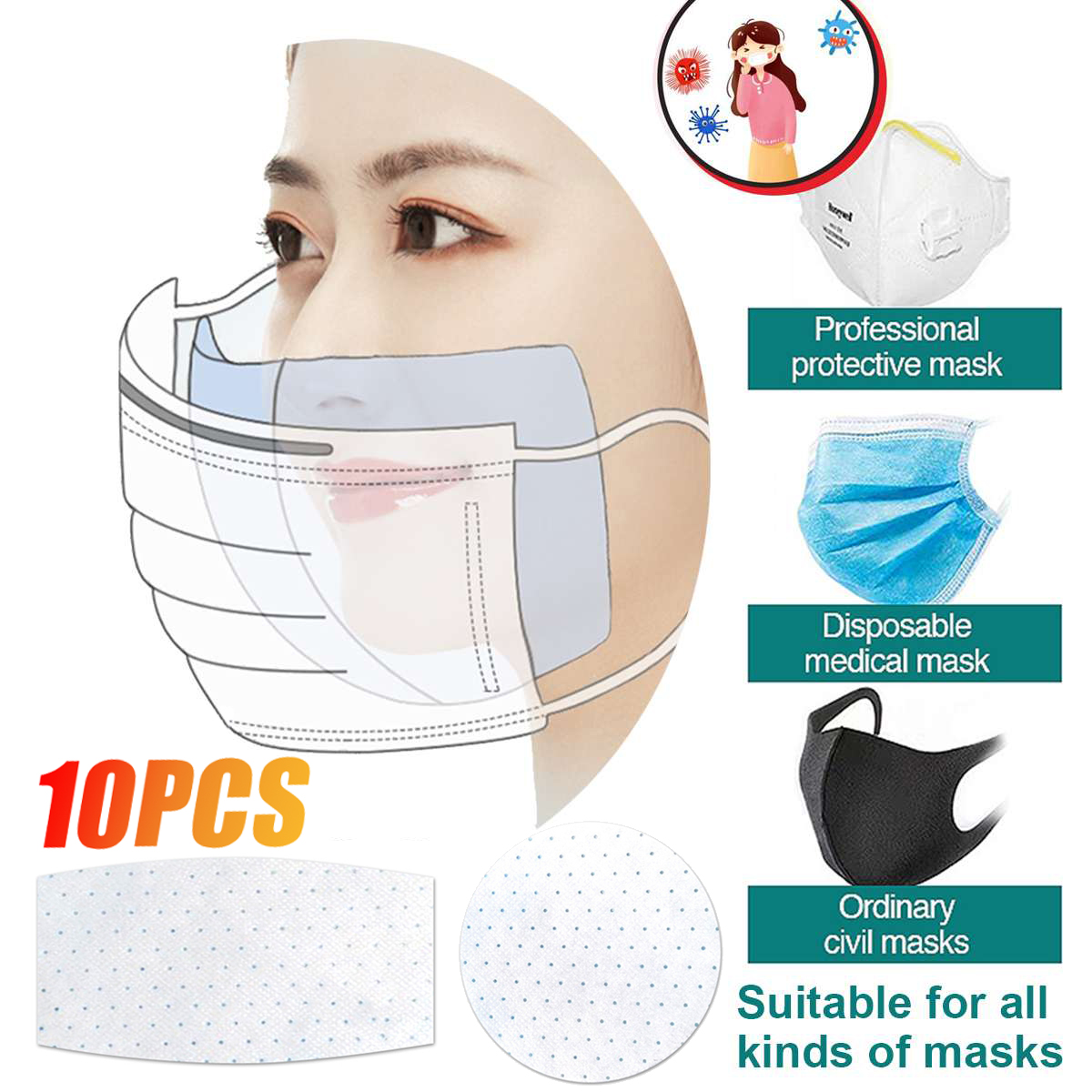 10Pcs-Disposable-Face-Mask-Gasket-Safety-Health-Care-Mouth-Face-Mask-Filter-Pad-1658535-2