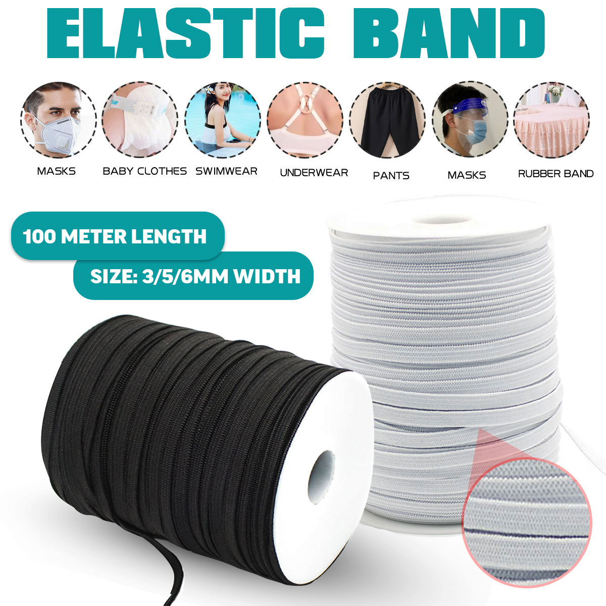 356mm-Elastic-Band-Cord-Knits-100-Meter-Length-Mouth-Hat-Stretch-DIY-Sewing-1701161-1
