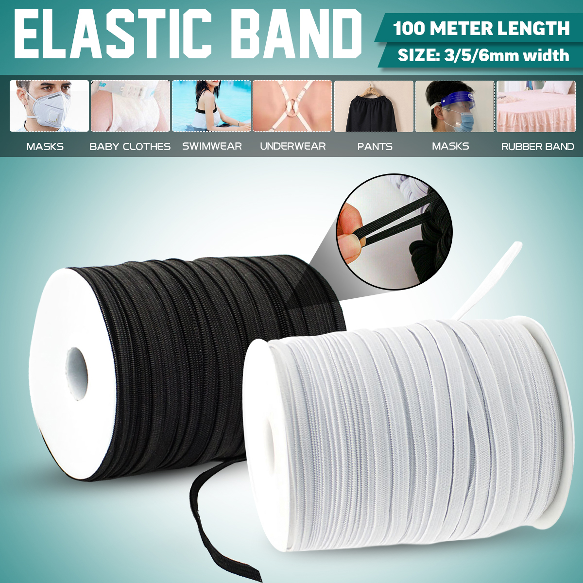 356mm-Elastic-Band-Cord-Knits-100-Meter-Length-Mouth-Hat-Stretch-DIY-Sewing-1701161-2