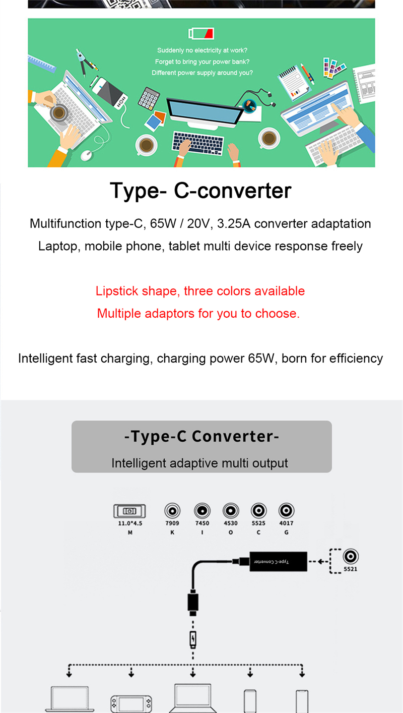 Type-C-Converter-DC-Charger-Cable-to-Type-C-Interface-Adapter-65W-Charging-Power-With-6-Convert-Head-1807577-5