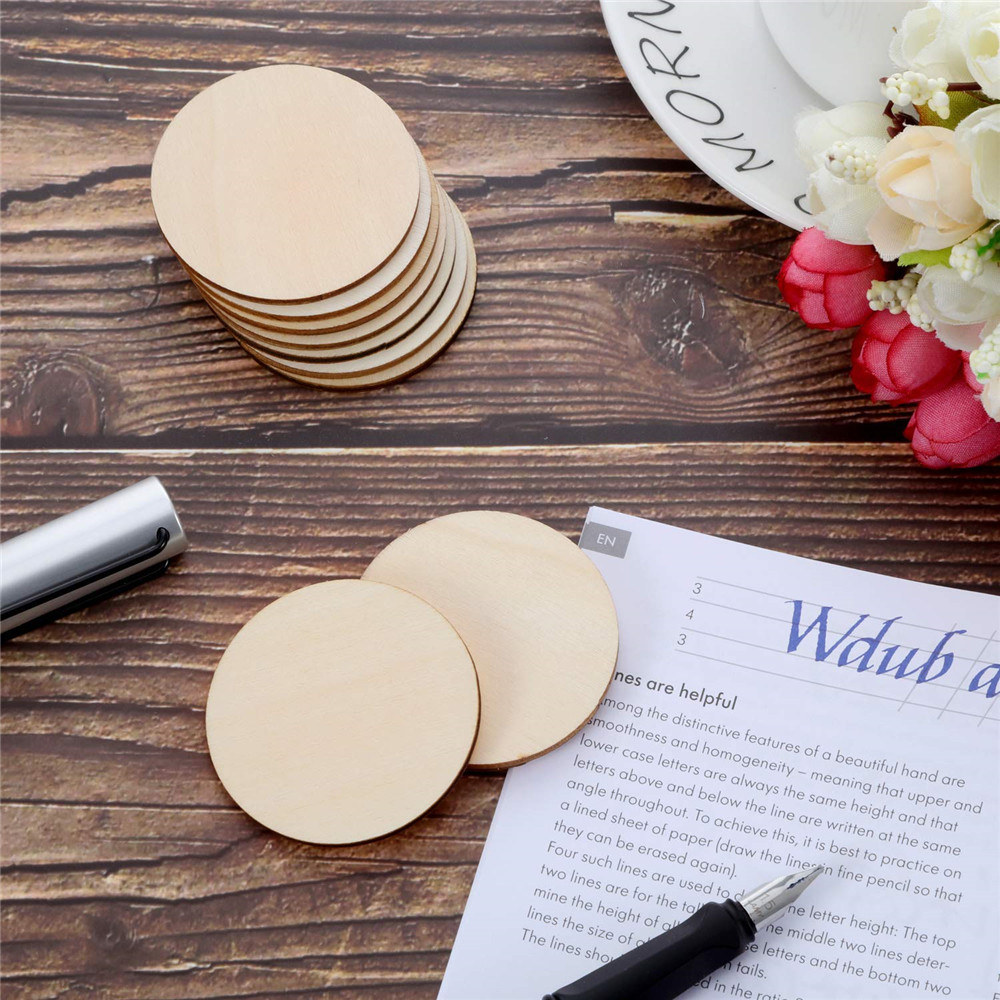 25Pcs-Blank-Circle-Round-Wood-Chip-Sheet-Unfinished-Laser-Engraving-Wooden-DIY-Painted-Crafts-1382667-2