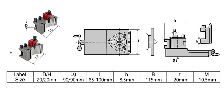 European-A-Style-Lathe-Quick-Change-Tool-Post-Holder-20x20mm-Tool-Rest-for-150-300mm-Bed-Swing-1919000-7