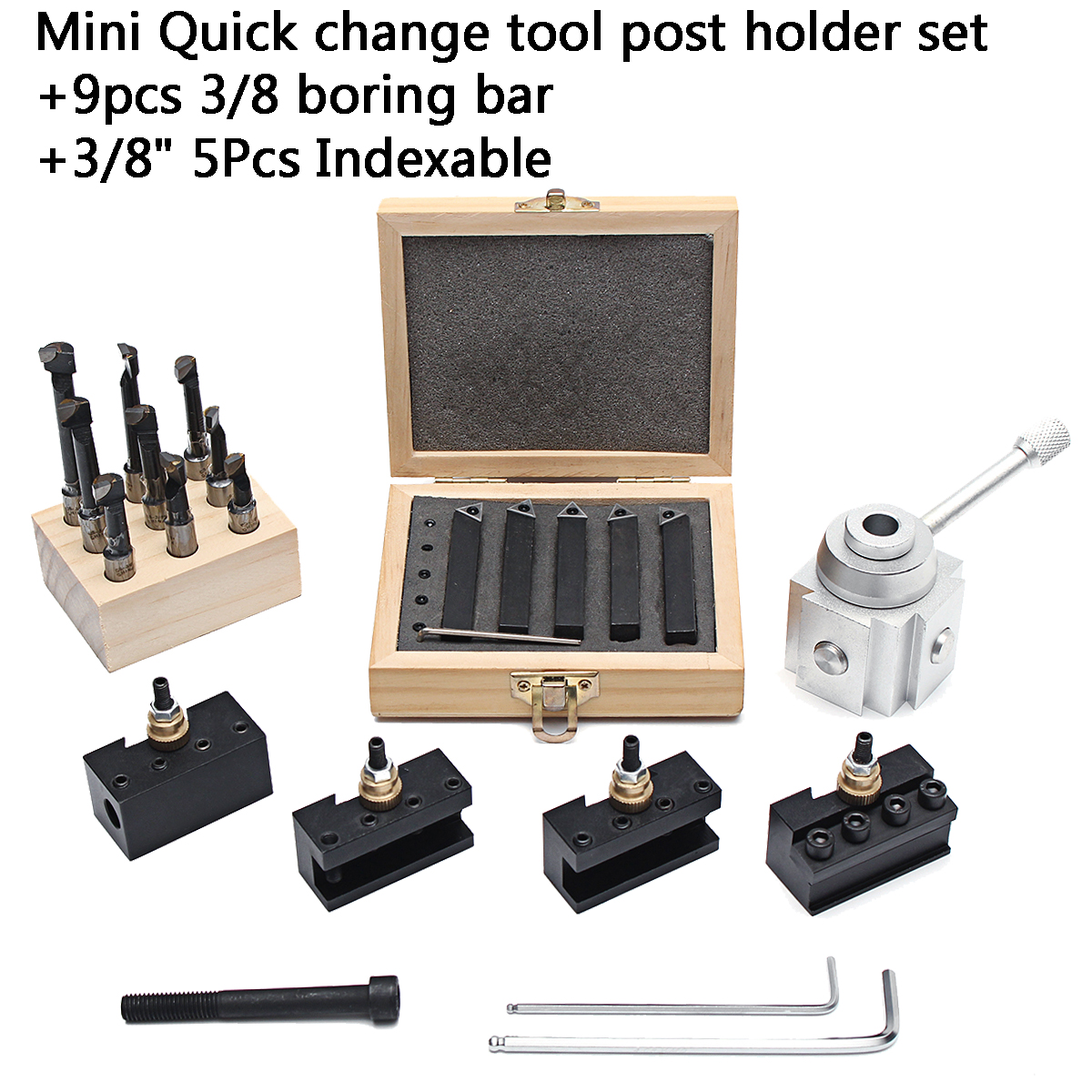 Mini-Quick-Change-Tool-Post-Holder-Set-with-9pcs-38-Inch-Boring-Bar-and-5pcs-Indexable-Blade-1190276-1