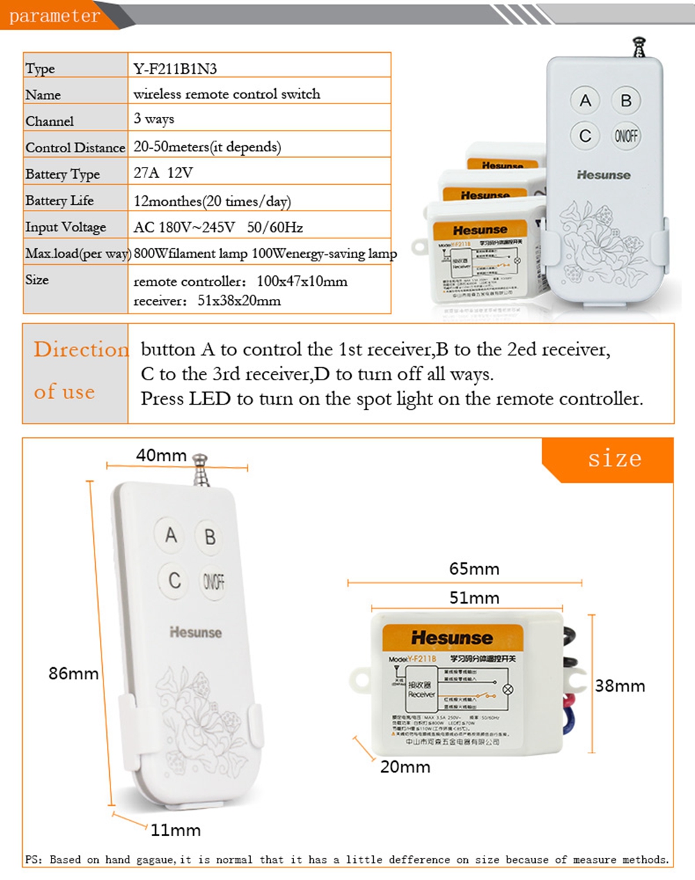 Y-F211B-3104W-1N3-220V-433mhz-3-Ways-Wireless-Remote-Control-Light-Switch-With-3-Receivers-for-LED-L-1587870-4
