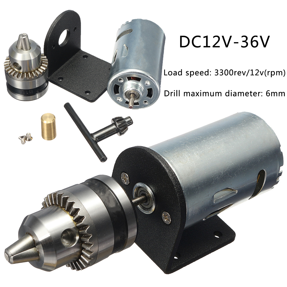 Machifit-DC-12-36V-Lathe-Press-555-Motor-With-Miniature-Hand-Drill-Chuck-and-Mounting-Bracket-1144675-1