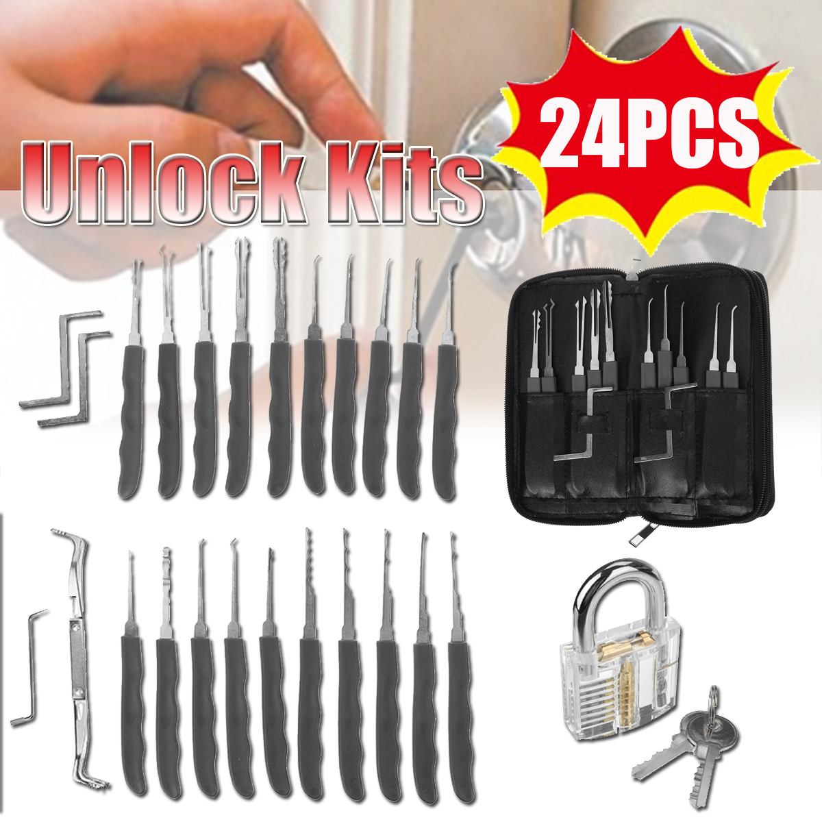 24PcsSet-Lock-Training-Skill-Set-Clear-Practice-Padlock-Tools-Locks-Key-Kits-1739766-1