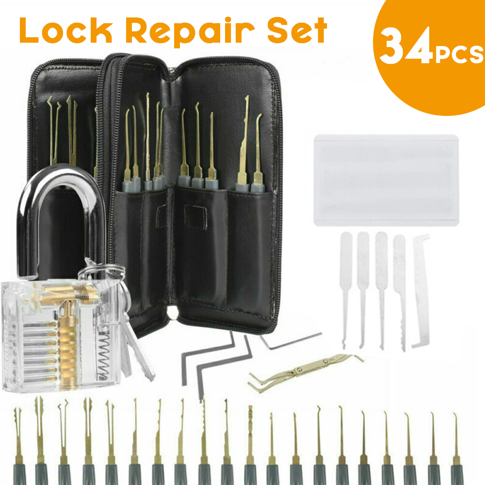 34-Pcs-Lock-Repair-Sets-Unlocking-Practice-Lock-Pick-Key-Extractor-Padlock-Kit-1687316-1
