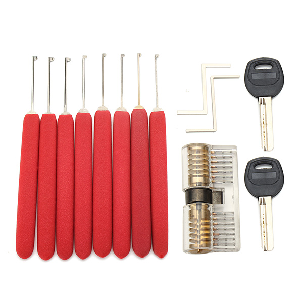 8Pcs-Red-Handle-Kaba-Lock-Opener-Lock-Pick-Tools-with-Transparent-Practice-Padlock-1056578-1