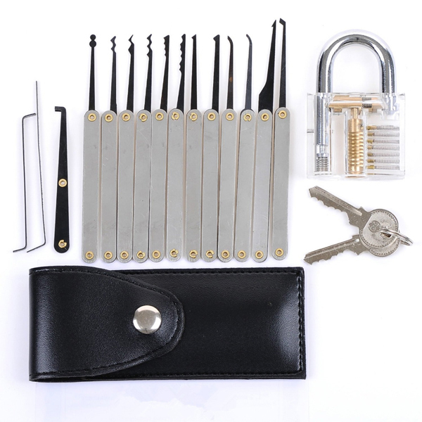 DANIU-Transparent-Practice-Padlock-with-12pcs-Unlocking-Lock-Picks-Set-Key-Extractor-Tools-1168495-1