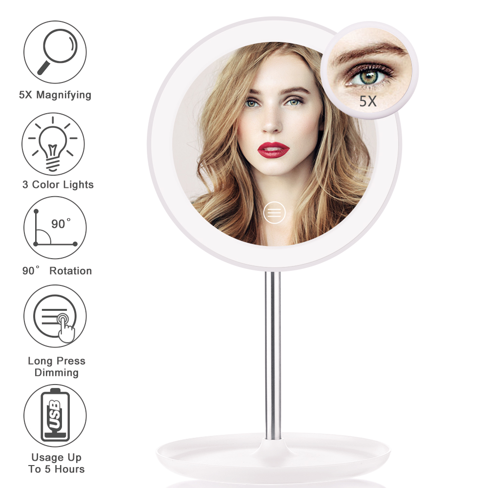 GLIME-White-Circular-Mirrors-Lamp-1200-mA-Battery-with-5X-Magnifier-Touch-Switch-Three-Color-Tempera-1656197-1