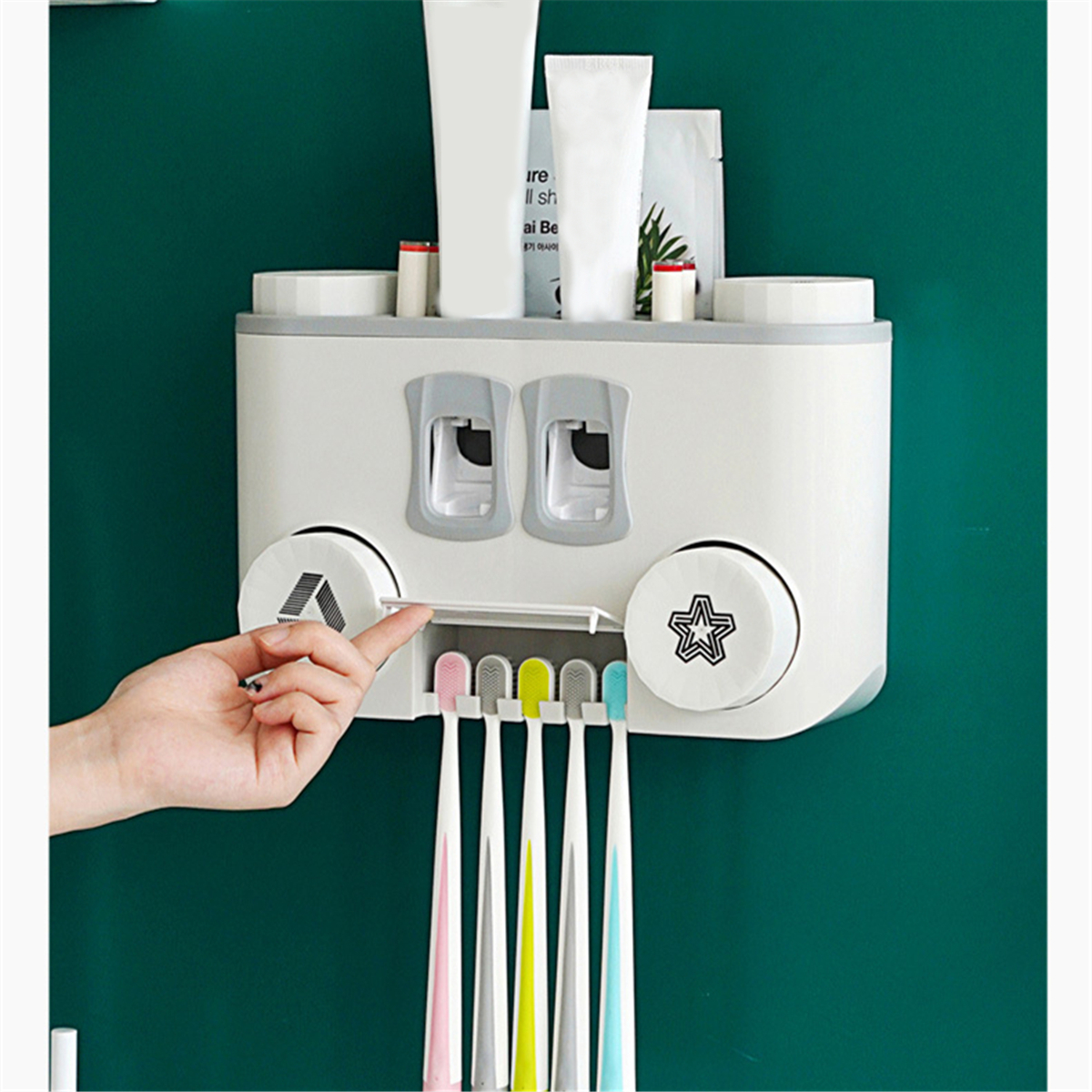 Perforation-free-Wall-mounted-Multifunctional-Plastic-Four-cup-Toothbrush-Holder-Set-1649039-1