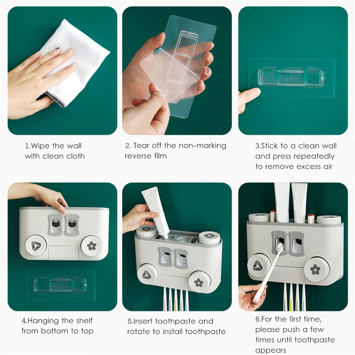 Perforation-free-Wall-mounted-Multifunctional-Plastic-Four-cup-Toothbrush-Holder-Set-1649039-3