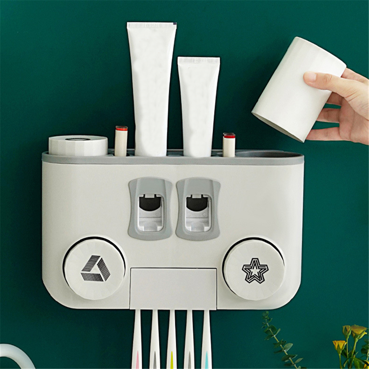 Perforation-free-Wall-mounted-Multifunctional-Plastic-Four-cup-Toothbrush-Holder-Set-1649039-5