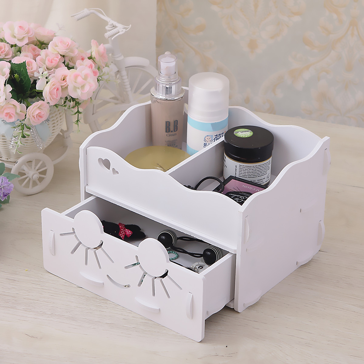 Smiling-Face-Cute-Wooden-White-Makeup-Organizer-Neat-Table-Collecting-Case-Cosmetics-Tools-1123232-3