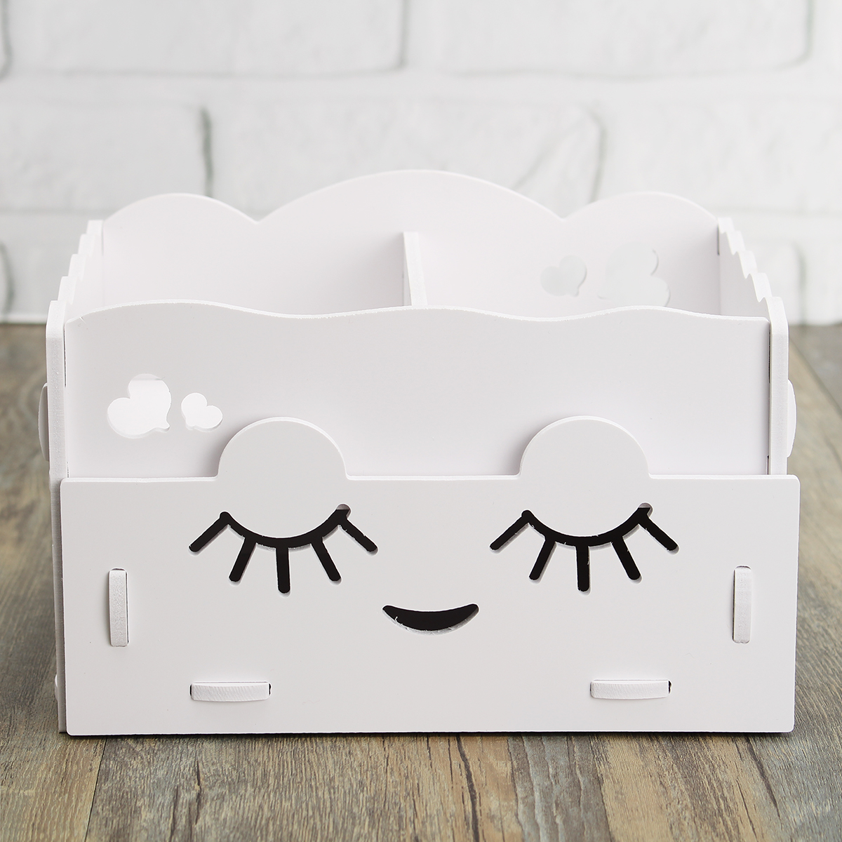 Smiling-Face-Cute-Wooden-White-Makeup-Organizer-Neat-Table-Collecting-Case-Cosmetics-Tools-1123232-4