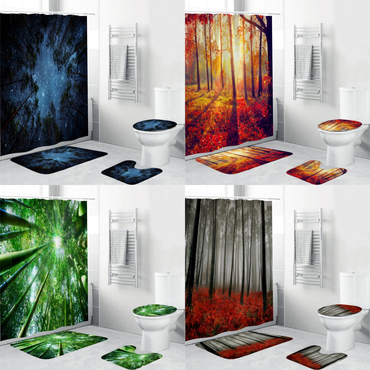 4-PcsSet-Shower-Curtain-Waterproof-Bathroom-Bath-Mat-Rug-Toilet-Lid-Cover-Home-1547578-2