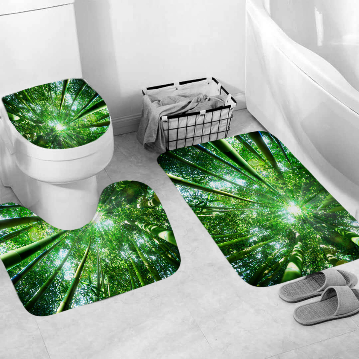 4-PcsSet-Shower-Curtain-Waterproof-Bathroom-Bath-Mat-Rug-Toilet-Lid-Cover-Home-1547578-6