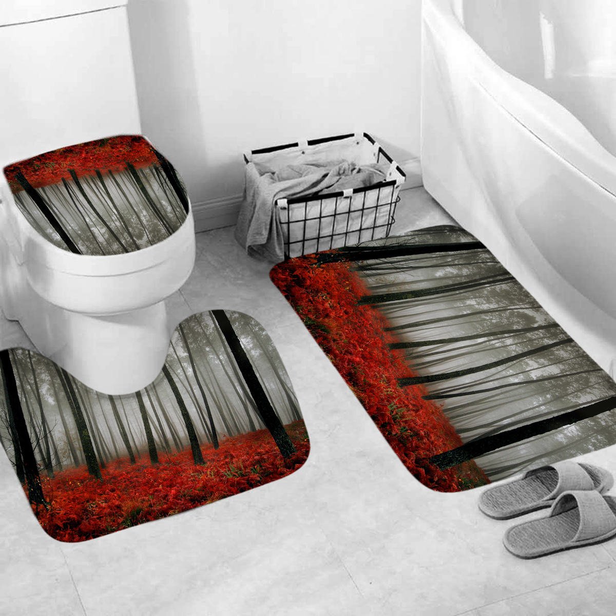 4-PcsSet-Shower-Curtain-Waterproof-Bathroom-Bath-Mat-Rug-Toilet-Lid-Cover-Home-1547578-7