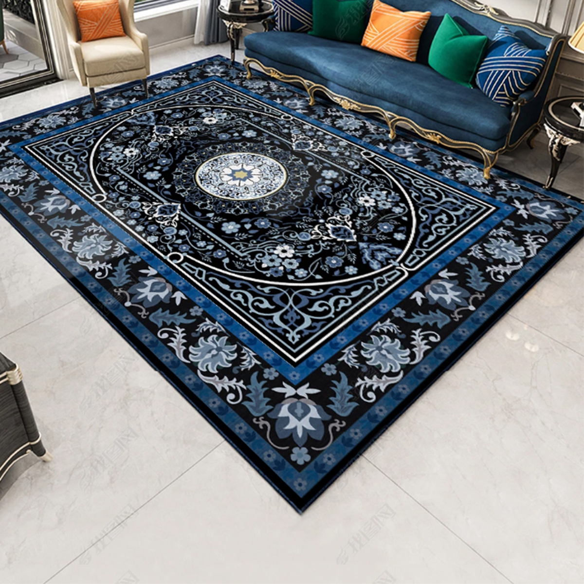 Anti-Slip-Floor-Mat-Navy-Blue-Super-Soft-Print-Traditional-Persian-Door-Entrance-Mat-1961480-3